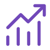 Purple rising bar chart icon with an upward arrow, representing growth or increase in analytics.