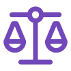 Purple scales of justice icon, representing fairness and legal balance.