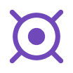 Purple target/crosshair icon for focusing or centering the view (button symbol)