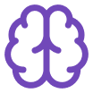 Purple line drawing of a brain icon
