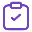 Clipboard icon with a purple checkmark indicating a completed task