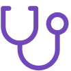Purple stethoscope icon, representing medical care.