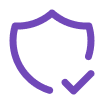 Purple shield icon with a checkmark, representing verified security or protection.